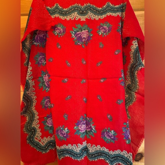 Vintage Glentex Scarf Red Purple Floral Square Made in Japan 30" x 30" - Picture 2 of 4